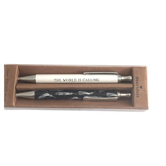 Boxed set Medium Point Ballpoint Pen Set The World is Calling message Black Ink - Picture 3 of 5